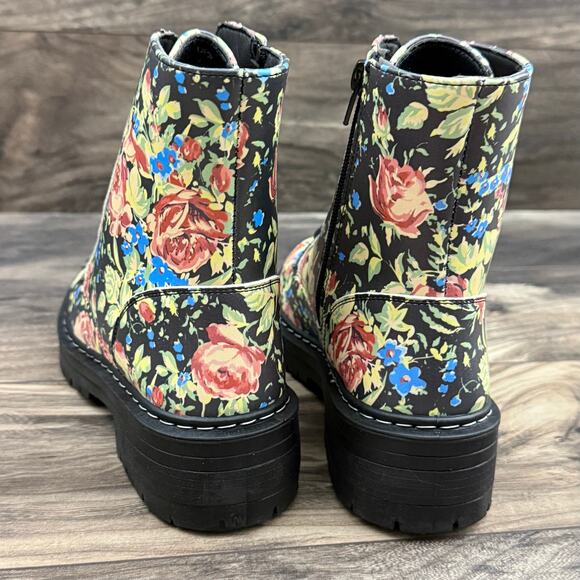 NEW Sugar Kaedy Black Vintage Floral Combat Boots Booties 7M - Picture 7 of 13